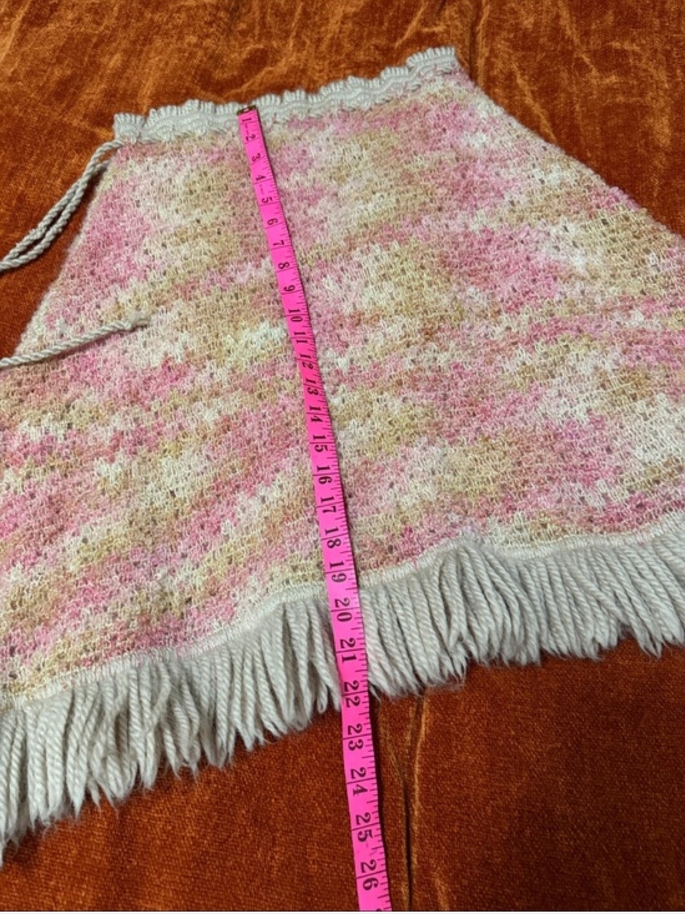Pink & Cream Knit Fringe Wrap Skirt VINTAGE 1 Of 1 🚨 - Picture 2 of 5